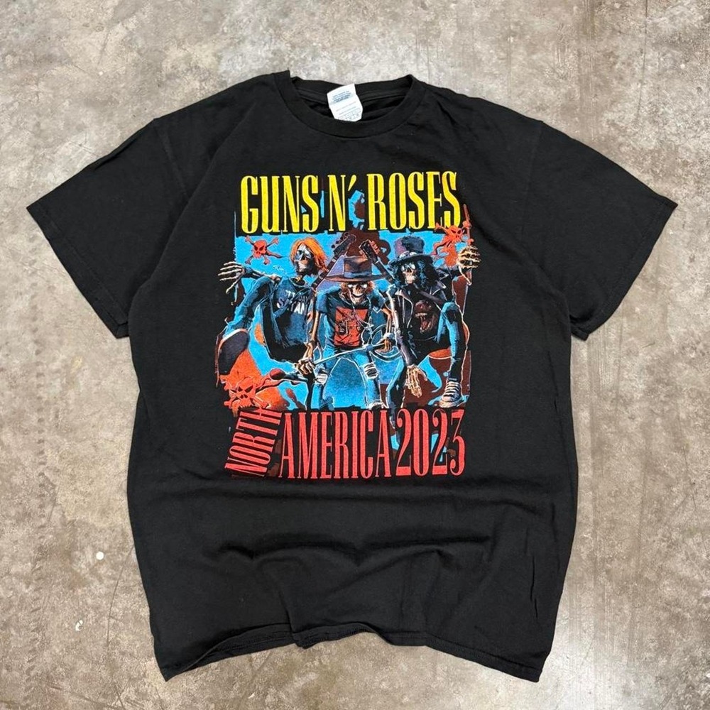 Guns N Roses 2023 North America Tour Tee Black Graphic Band T-Shirt Mens Medium